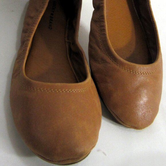 LUCKY BRAND EMMIE BWN LEATHER BALLET FLATS GENUINE LEATHER ZIP BACK - Picture 7 of 9